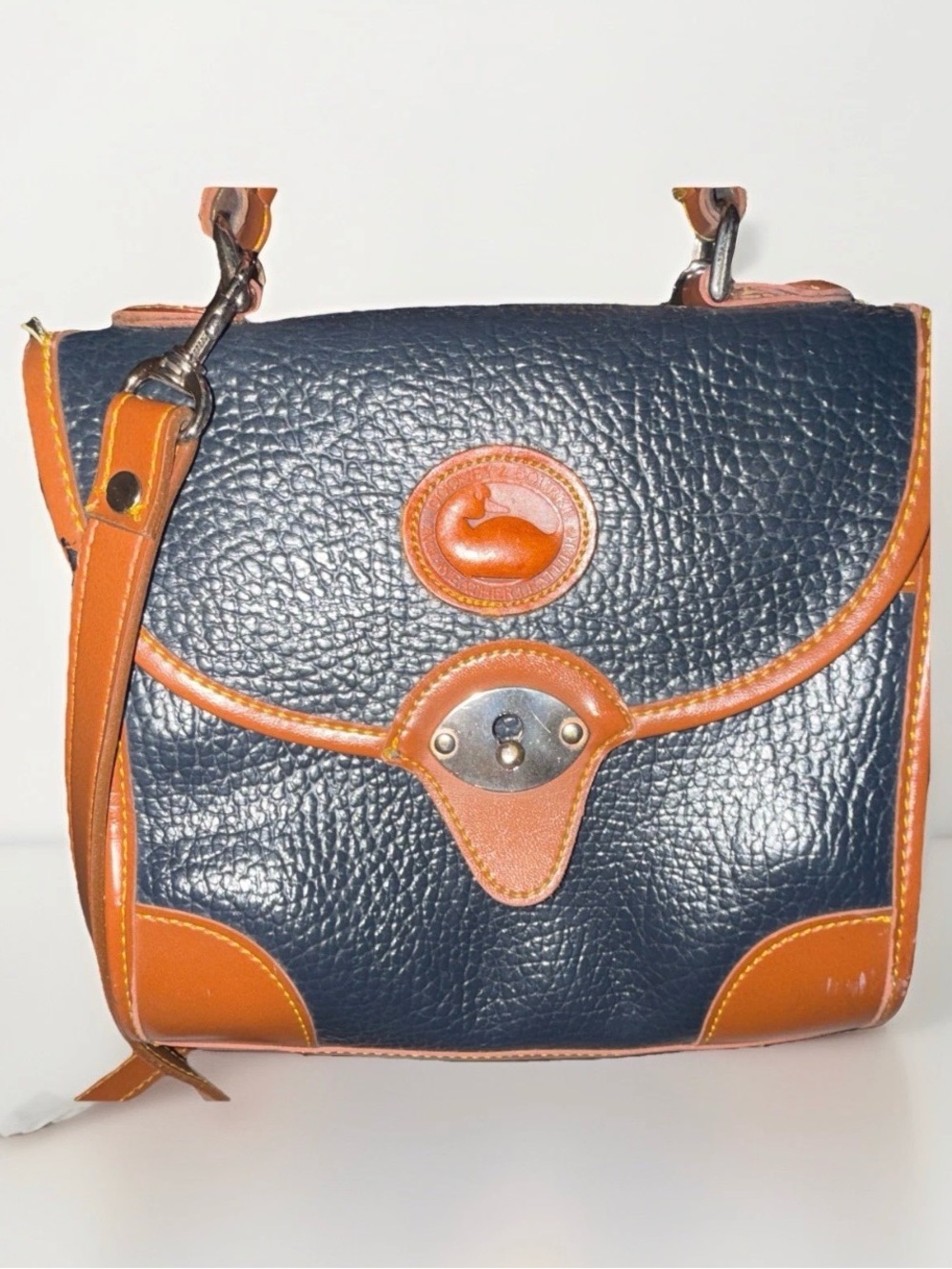 Vintage Dooney & Bourke Black Pebble Leather Crossbody with Tan Trim